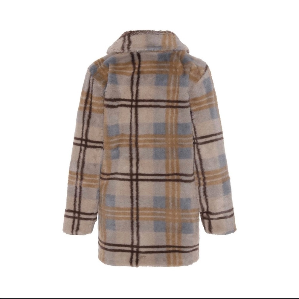 Molo Kids Checkered Teddy Jacket - Tan and Gray - Picture 7 of 8